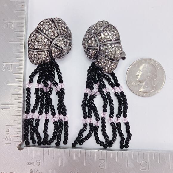 Signed Hutton Wilkinson HW Tassel Statement Clip Earrings Snail Shell Dangle VTG - Picture 10 of 14